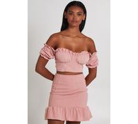 Pink Vanilla Women's Pale Pink Frill Detail Milkmaid Top | Size: Medium Pink Vanilla Pale Pink M