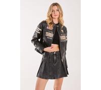 Pink Vanilla Women's Patch Mix Motocross Biker Jacket in Black | Size: 14 Pink Vanilla Black 14