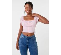 Pink Vanilla Women's Pink Puff Sleeve Broderie Detail Top | Size: 12 Pink Vanilla Pink 12