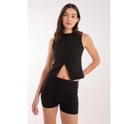 Pink Vanilla Women's Pinstripe Button Front Longline Waistcoat in Black | Size: Large Pink Vanilla Black L