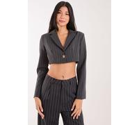 Pink Vanilla Women's Pinstripe Cropped Blazer in Charcoal | Size: 6 Pink Vanilla Charcoal 6