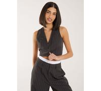 Pink Vanilla Women's Pinstripe Cropped Waistcoat in Charcoal | Size: 12 Pink Vanilla Charcoal 12