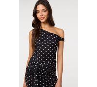 Pink Vanilla Women's Polka Dot Tie Side Mesh Bodycon Dress in Black | Size: Medium Pink Vanilla Black M