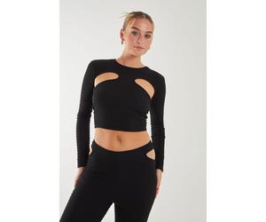 Pink Vanilla Women's Popcorn Scoop Racer Long Sleeve Top in Black | Size: Medium Pink Vanilla Black M
