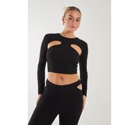 Pink Vanilla Women's Popcorn Scoop Racer Long Sleeve Top in Black | Size: Small Pink Vanilla Black S