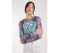 Pink Vanilla Women's Racer Washed Printed Long Sleeve Top in Blue | Size: Large Pink Vanilla Blue L