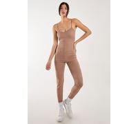Pink Vanilla Women's Ribbed Bodycon Unitard All in One in Brown | Size: Medium Pink Vanilla Brown M