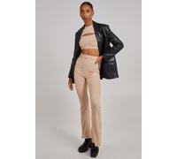 Pink Vanilla Women's Ribbed Flare Trousers in Stone | Size: 14 Pink Vanilla Stone 14