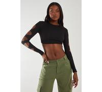 Pink Vanilla Women's Ribbed Long Sleeve Cut Out Top in Black | Size: Small Pink Vanilla Black S