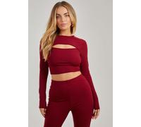 Pink Vanilla Women's Ribbed Long Sleeve Letterbox Top in Wine | Size: 8 Pink Vanilla Wine 8