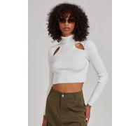 Pink Vanilla Women's Ribbed Roll Neck Jumper With Cut Out Detail in Ivory | Size: Medium Pink Vanilla Ivory M