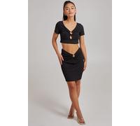 Pink Vanilla Women's Ring Detail Short Sleeve Ribbed Top in Black | Size: Large Pink Vanilla Black L