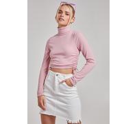 Pink Vanilla Women's Ruched Crop Ribbed Top in Pink | Size: Medium Pink Vanilla Pink M