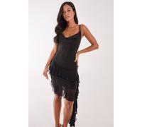 Pink Vanilla Women's Ruffle Slinky Mini Dress in Black | Size: 8 Pink Vanilla Black 8