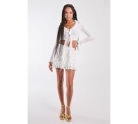 Pink Vanilla Women's Ruffle Slinky Mini Skirt in Ivory | Size: Medium Pink Vanilla Ivory M