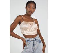 Pink Vanilla Women's Satin Ruched Cami Top in Gold | Size: 10 Pink Vanilla Gold 10