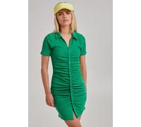 Pink Vanilla Women's Short Sleeve Button Up Ribbed Ruched Mini Dress in Green | Size: 6 Pink Vanilla Green 6