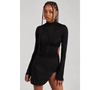 Pink Vanilla Women's Slinky Cut Out Flare Sleeve Bodysuit in Black | Size: 12 Pink Vanilla Black 12