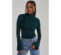 Pink Vanilla Women's Slinky Cut Out Flare Sleeve Bodysuit in Green | Size: 6 Pink Vanilla Green 6