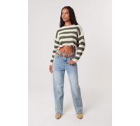 Pink Vanilla Women's Stone Distressed Striped Crop Knit Jumper | Size: Medium/Large Pink Vanilla Stone M/L