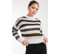 Pink Vanilla Women's Striped Crochet Long Sleeve Top in Black | Size: Medium/Large Pink Vanilla Black M/L