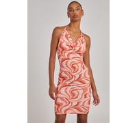 Pink Vanilla Women's Swirl Print Cowl Neck Mini Dress in Orange | Size: 6 Pink Vanilla Orange 6
