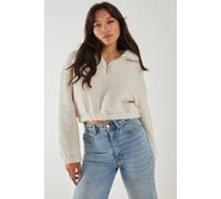 Pink Vanilla Women's Teddy Zip Up Jumper in Ivory | Size: Medium Pink Vanilla Ivory M