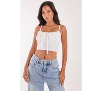 Pink Vanilla Women's Textured Daisy Tie Strappy Top in Ivory | Size: Large Pink Vanilla Ivory L