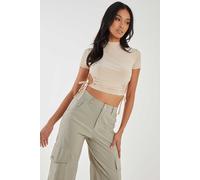 Pink Vanilla Women's Tide Side High Neck Top in Stone | Size: Large Pink Vanilla Stone L