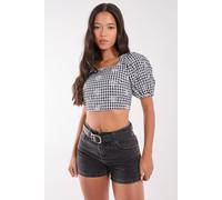 Pink Vanilla Women's Tie Back Gingham Crop Top in Black | Size: Large Pink Vanilla Black L
