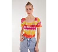 Pink Vanilla Women's Tie Dye Mesh Square Neck Bodysuit | Size: 10 Pink Vanilla Multicolor 10