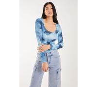 Pink Vanilla Women's Tie Dye Printed Bodysuit in Blue | Size: Small Pink Vanilla Blue S