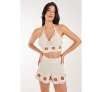 Pink Vanilla Women's Tie Flower Detail Crochet Bralette in Stone Pink Vanilla Stone One Size