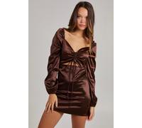 Pink Vanilla Women's Tie Front Bodycon Dress in Chocolate | Size: 12 Pink Vanilla Chocolate 12