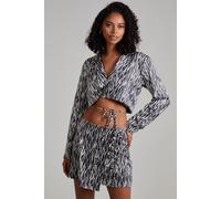 Pink Vanilla Women's Tie Waist Satin Zebra Top in Black | Size: Small Pink Vanilla Black S