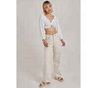 Pink Vanilla Women's Twist Front Balloon Sleeve Crop Top in Ivory | Size: Large Pink Vanilla Ivory L