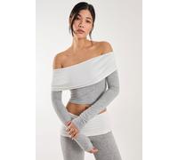 Pink Vanilla Women's Two Tone Bardot Top in Grey | Size: Large Pink Vanilla Grey L