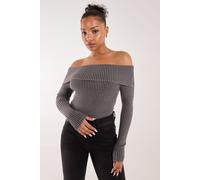 Pink Vanilla Women's Two Tone Rib Bardot Top in Black | Size: Medium/Large Pink Vanilla Black M/L