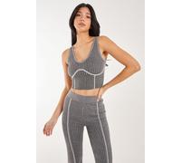 Pink Vanilla Women's Two Tone Rib Corset Detail Top in Black | Size: Medium/Large Pink Vanilla Black M/L