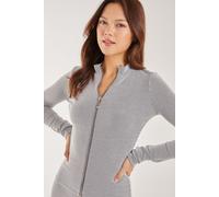 Pink Vanilla Women's Two Tone Rib Double Zip Top in Grey | Size: Medium Pink Vanilla Grey M