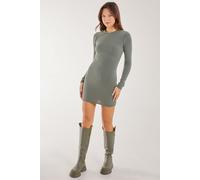 Pink Vanilla Women's Two Tone Ribbed Mini Dress in Khaki | Size: Medium Pink Vanilla Khaki M