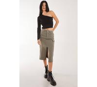 Pink Vanilla Women's Utility Cargo Midi Slit Skirt in Khaki | Size: 6 Pink Vanilla Khaki 6