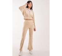 Pink Vanilla Women's Velour Flare Joggers in Stone | Size: Large Pink Vanilla Stone L