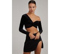 Pink Vanilla Women's Velvet Twist Front One Shoulder Top in Black | Size: 12 Pink Vanilla Black 12