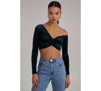 Pink Vanilla Women's Velvet Twist Front One Shoulder Top in Bottle Green | Size: 8 Pink Vanilla Bottle Green 8