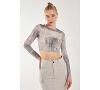 Pink Vanilla Women's Washed Print Long Sleeve Brooklyn Top in Grey | Size: S/M Pink Vanilla Grey S/M