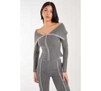 Pink Vanilla Women's Washed Rib Fold-Over Cardigan in Black | Size: Medium Pink Vanilla Black M