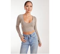 Pink Vanilla Women's Washed Rib Long Sleeve Top in Stone | Size: Medium/Large Pink Vanilla Stone M/L