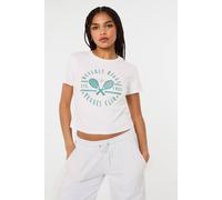 Pink Vanilla Women's White Beverly Hills Tennis Embellished T-Shirt | Size: S/M Pink Vanilla White S/M
