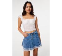 Pink Vanilla Women's White Broderie Frill Sleeve Top | Size: Small Pink Vanilla White S